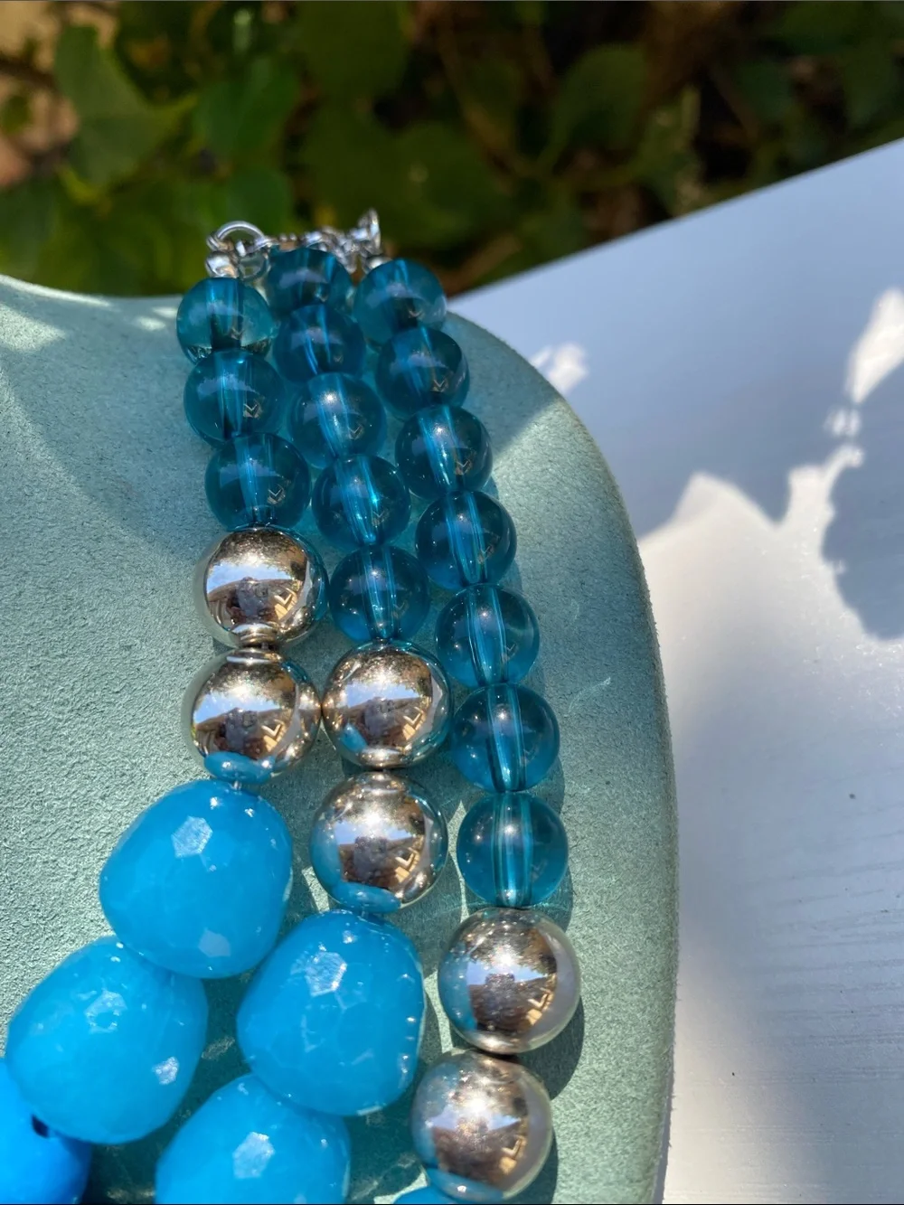 Statement Turquoise Blue Multi Strand Chunky Beaded Necklace and Earring Set